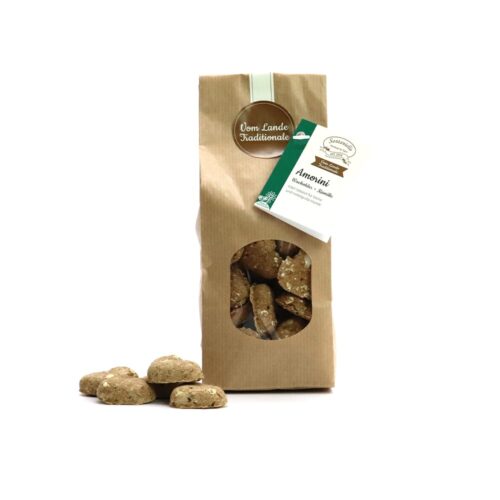 Traditionale Kekse Amorini Wacholder und Kamille Verpackung und Produkt