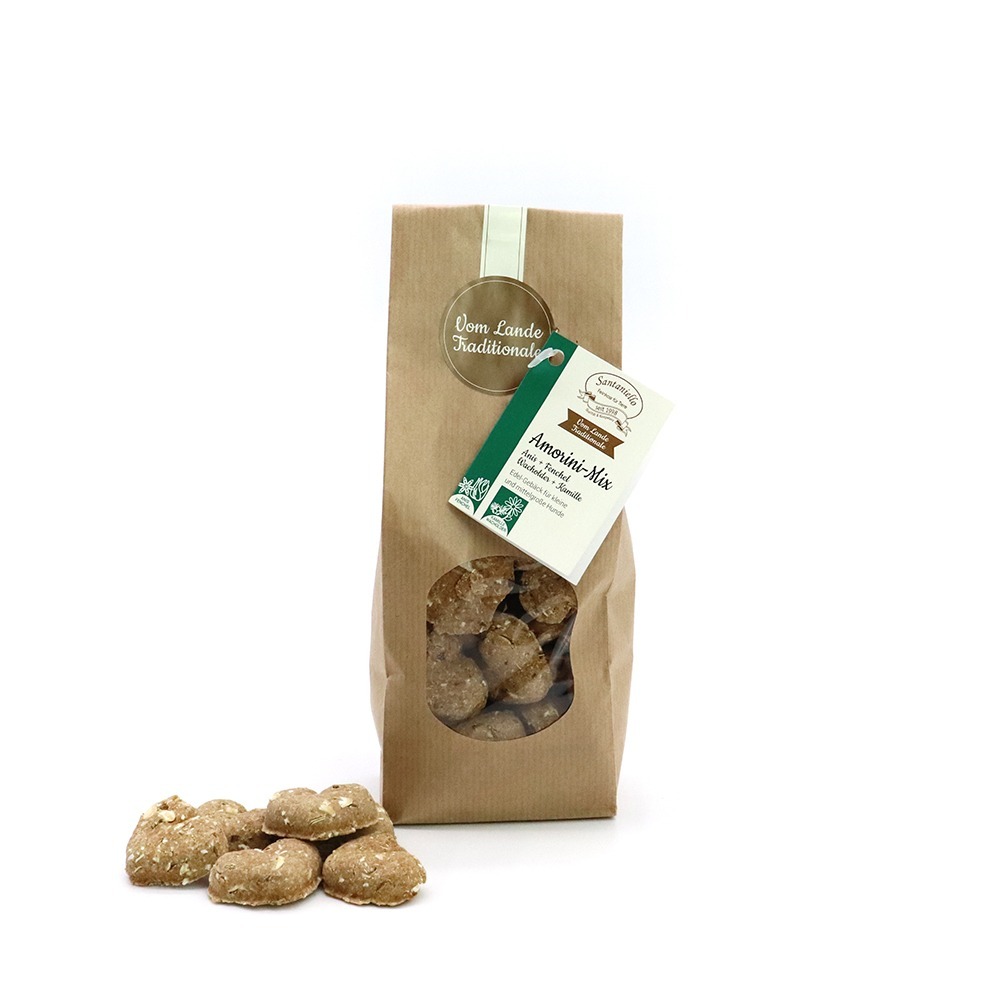 Traditionale Feingebäck Amorini Mix 250 Gramm Verpackung und Produkt