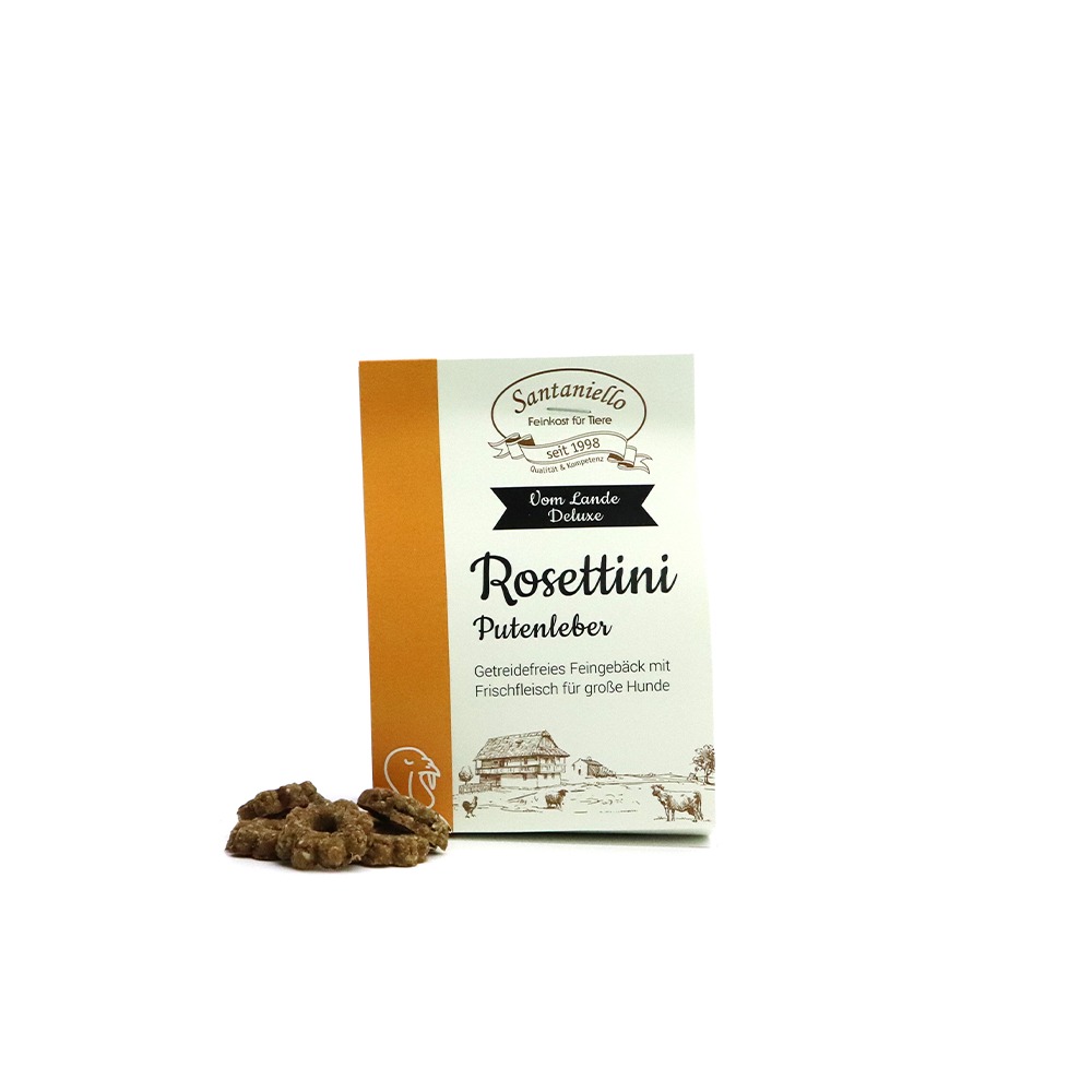 Deluxe Feingebäck Rosettini Putenleber Verpackung und Produkt