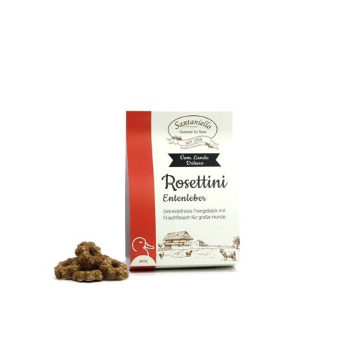 Deluxe Feingebäck Rosettini Entenleber Verpackung und Produkt