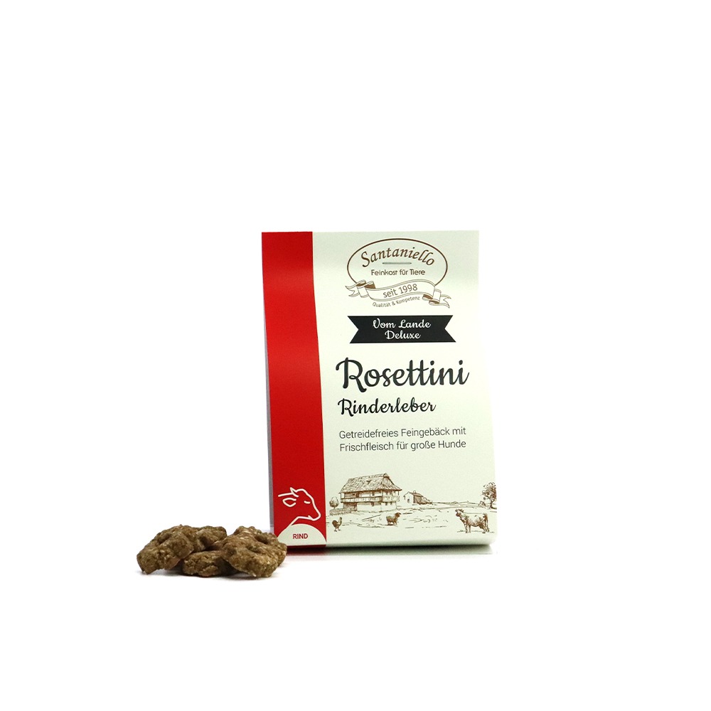 Deluxe Feingebäck Rosettini Rinderleber Verpackung und Produkt