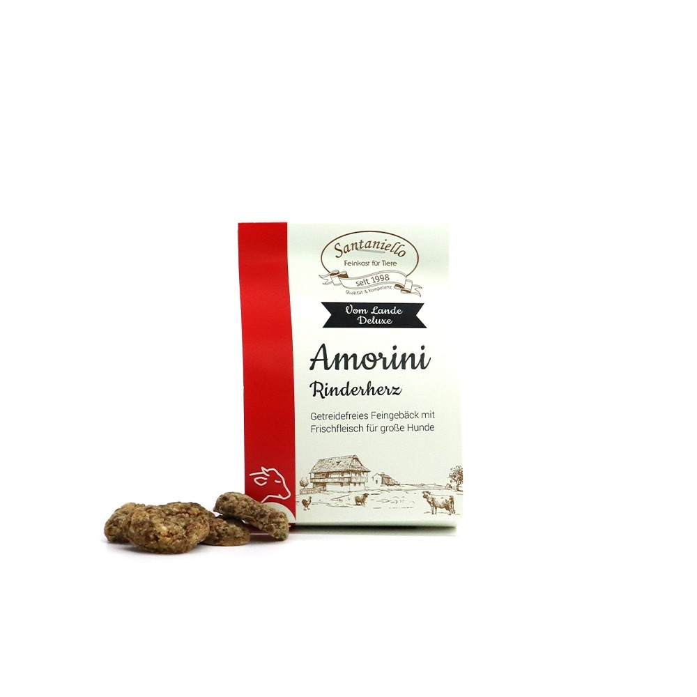 Deluxe Feingebäck Amorini Rinderherz Verpackung und Produkt