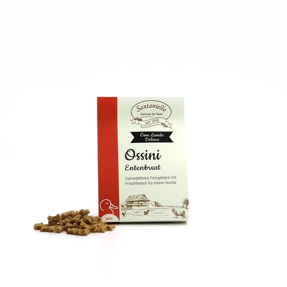 Deluxe Feingebäck Ossini Entenbrust Verpackung und Produkt