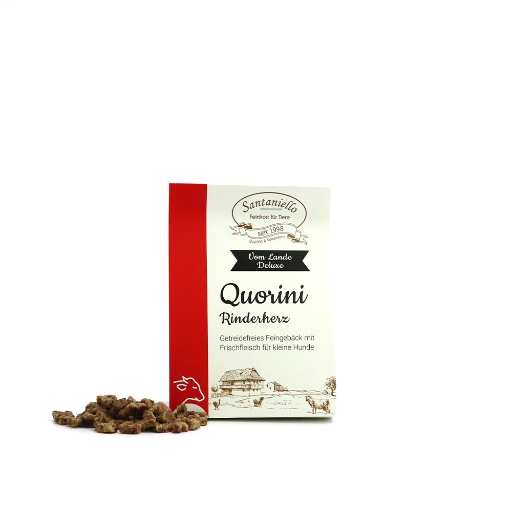 Deluxe Feingebäck Quorini Rinderherz Verpackung und Produkt