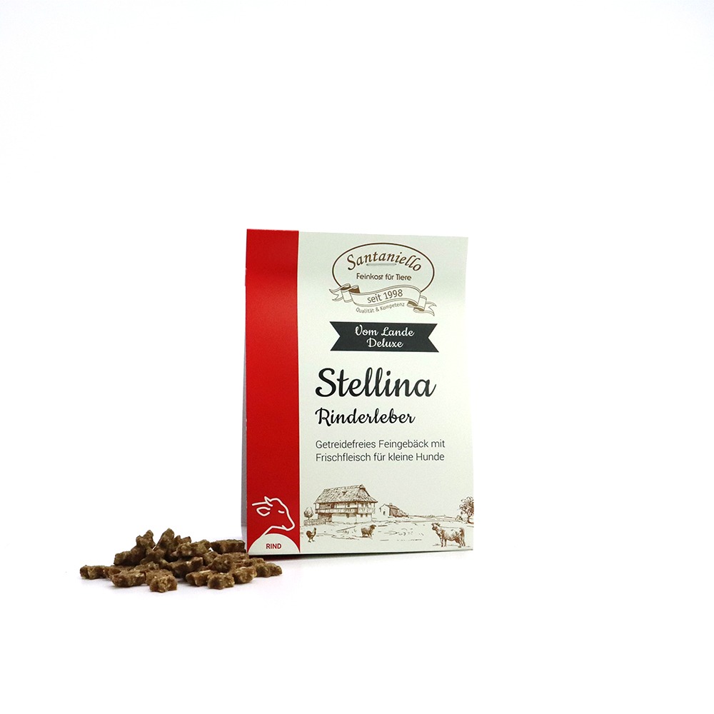 Deluxe Feingebäck Stellina Rinderleber Verpackung und Produkt