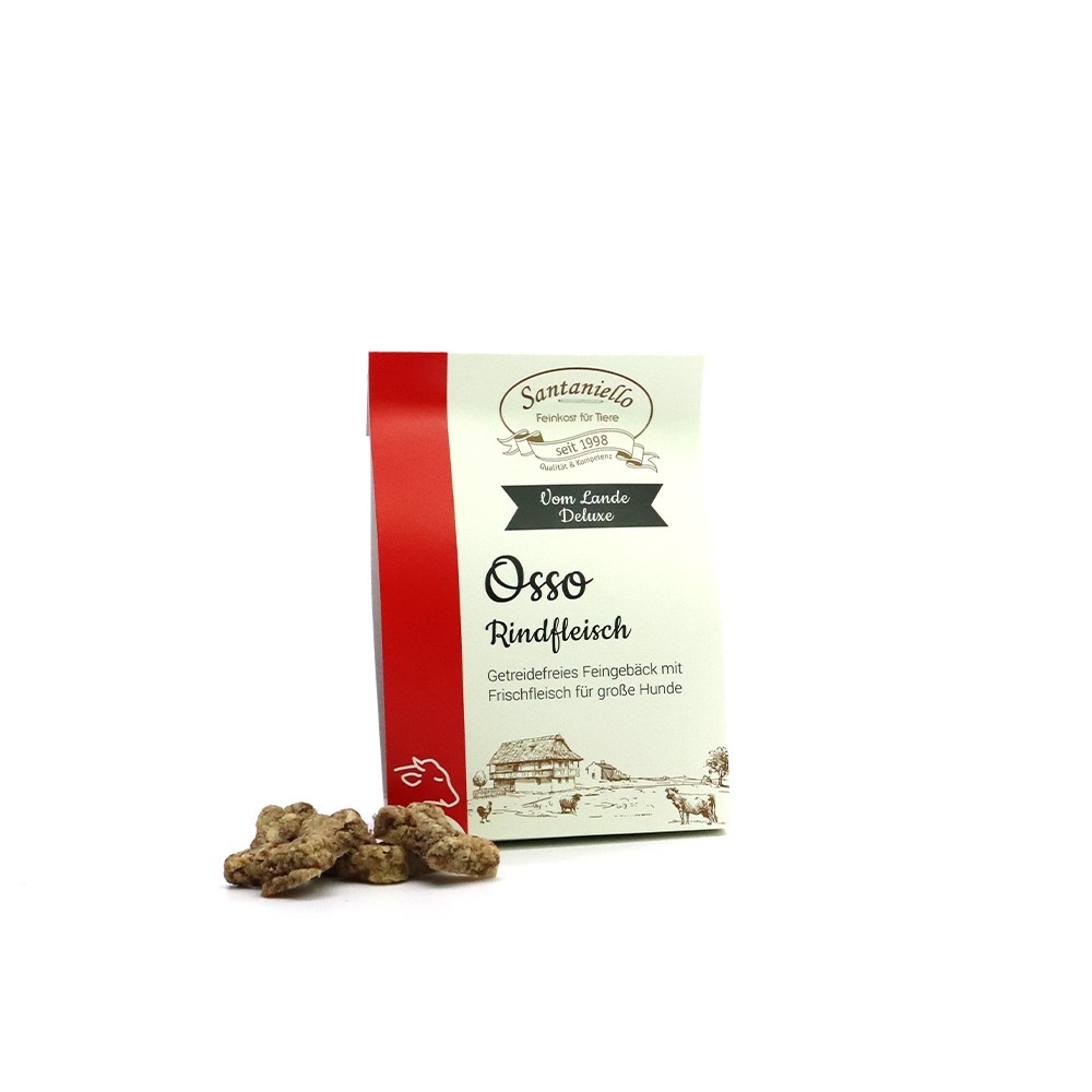 Deluxe Feingebäck Osso Rindfleisch Verpackung und Produkt