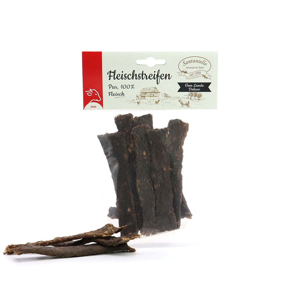 Deluxe Fleischstreifen Rind Verpackung und Produkt