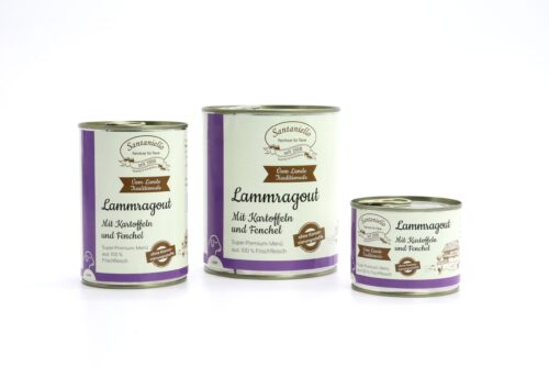 Traditionale Nassnahrung Nassnahrung Lammragout 200, 400 und 800 Gramm Dosen
