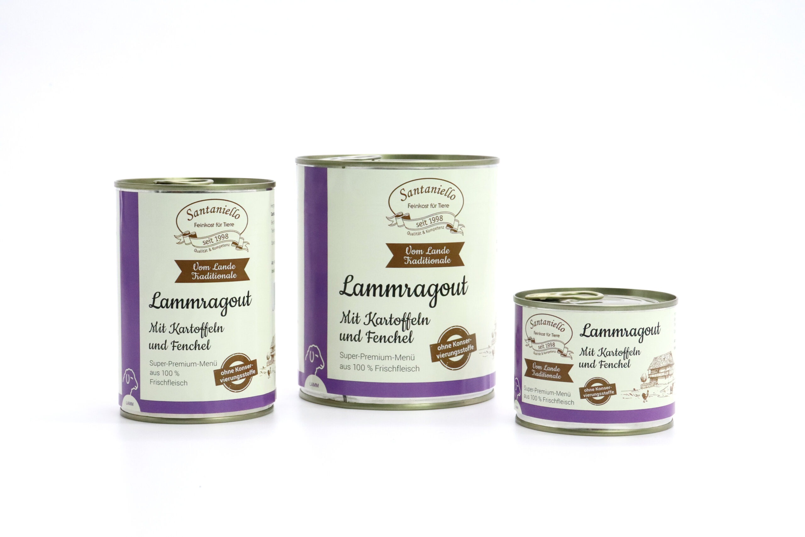Traditionale Nassnahrung Nassnahrung Lammragout 200, 400 und 800 Gramm Dosen