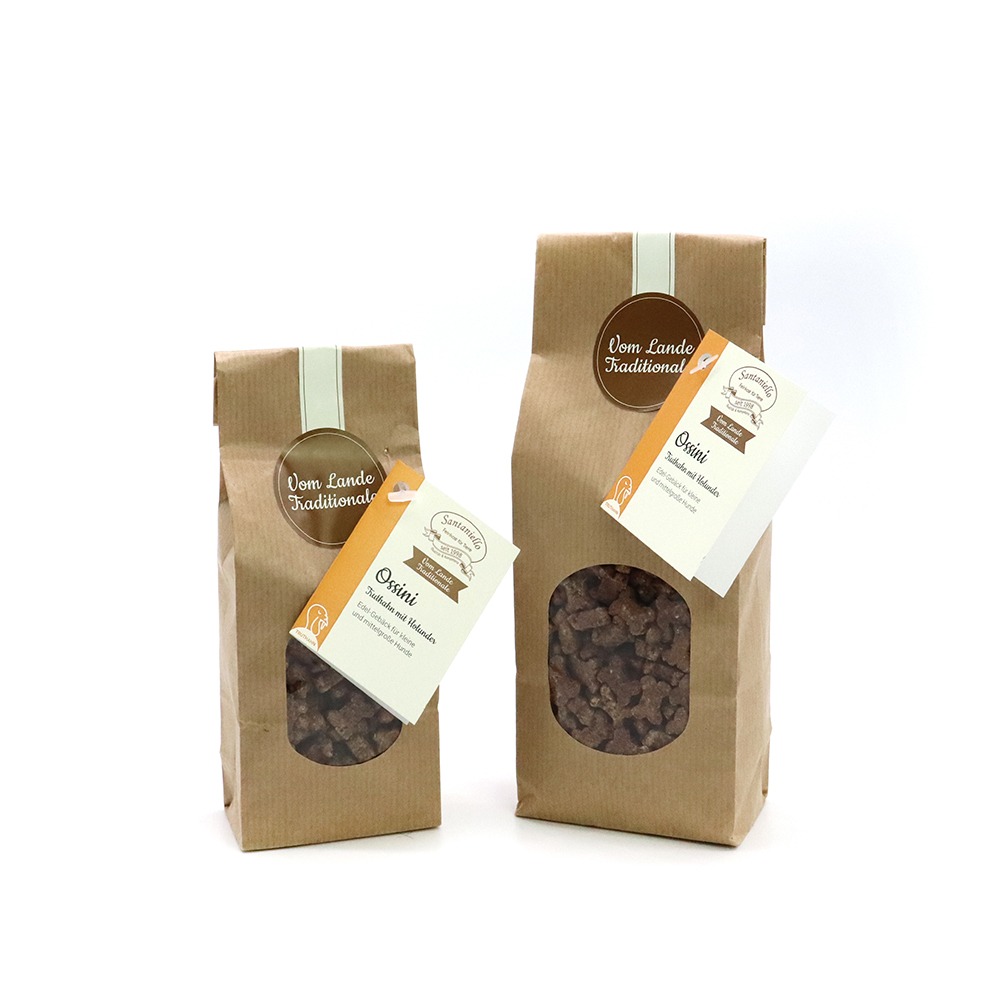Traditionale Feingebäck Ossini Truthahn 125 Gramm und 250 Gramm Verpackung