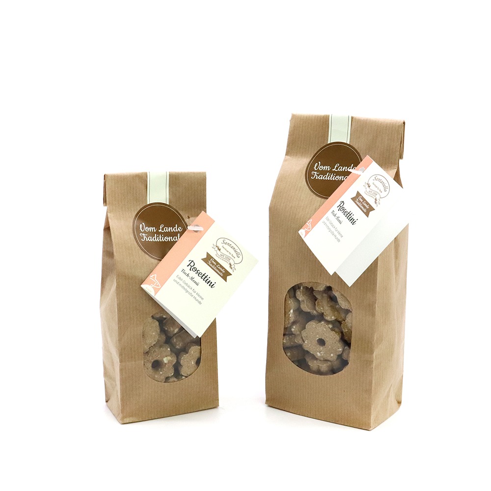 Traditionale Feingebäck Rosettini Fisch 125 Gramm und 250 Gramm Verpackung