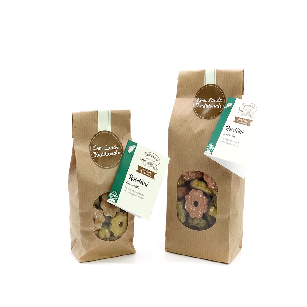 Traditionale Feingebäck Rosettini Gemüse 125 Gramm und 250 Gramm Verpackung