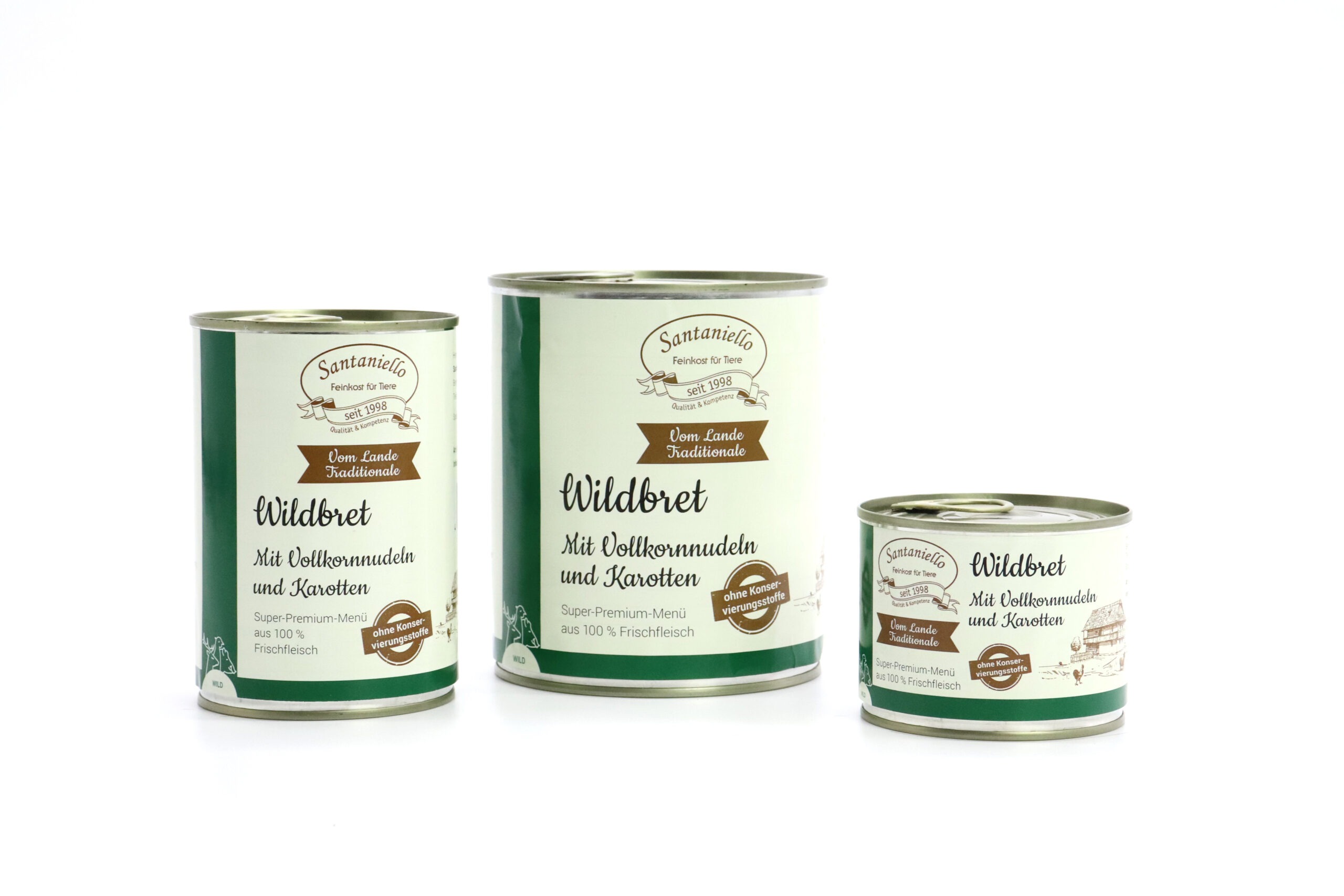 Traditionale Nassnahrung Nassnahrung Wildbret 200, 400 und 800 Gramm Dosen
